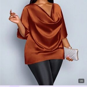 Satin Cowl Neck Women’s Top in Copper